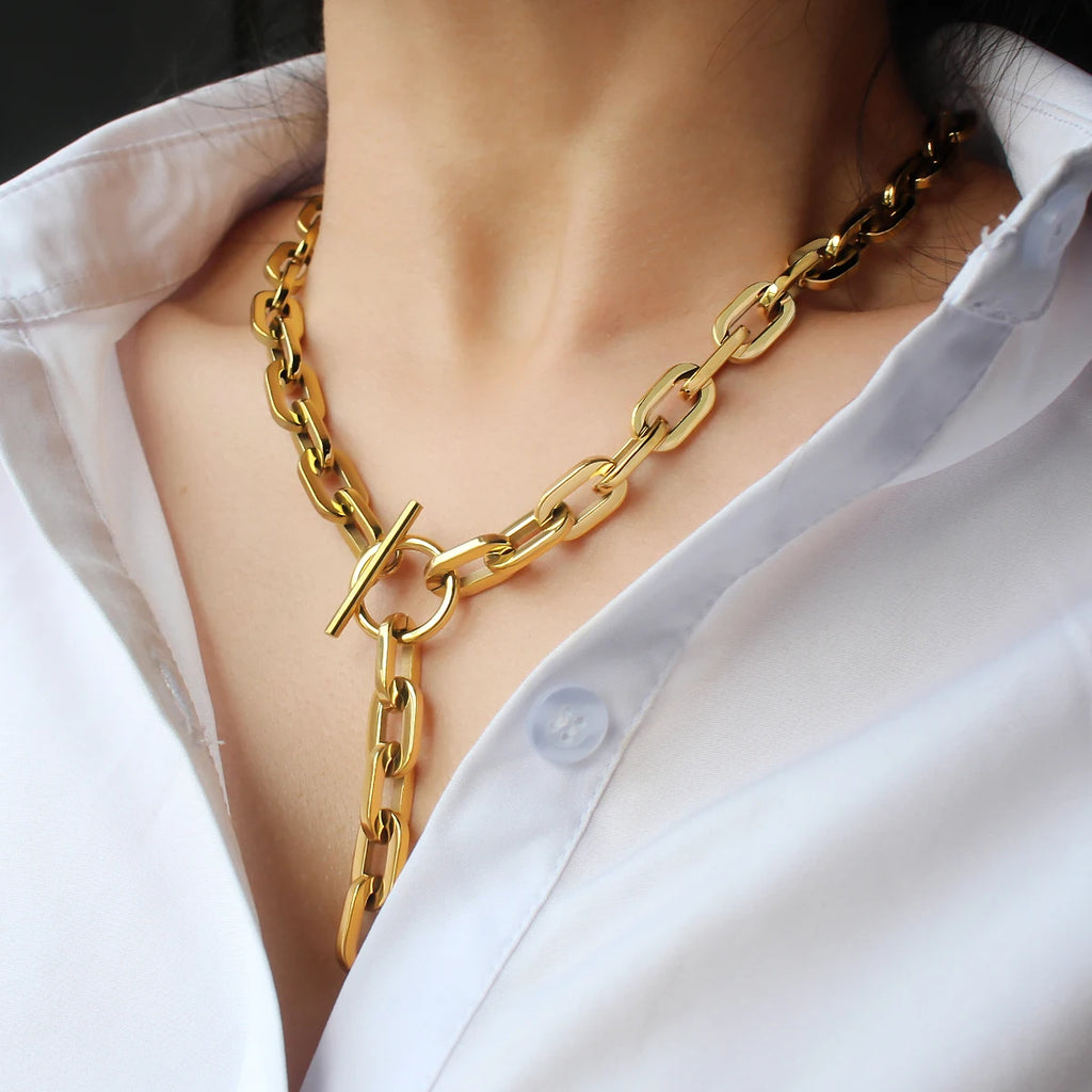 18K Gold Plated Toggle Chain Necklace – Unisex Style