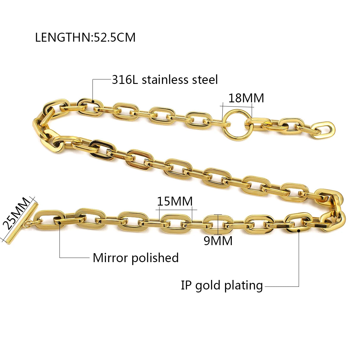 18K Gold Plated Toggle Chain Necklace – Unisex Style