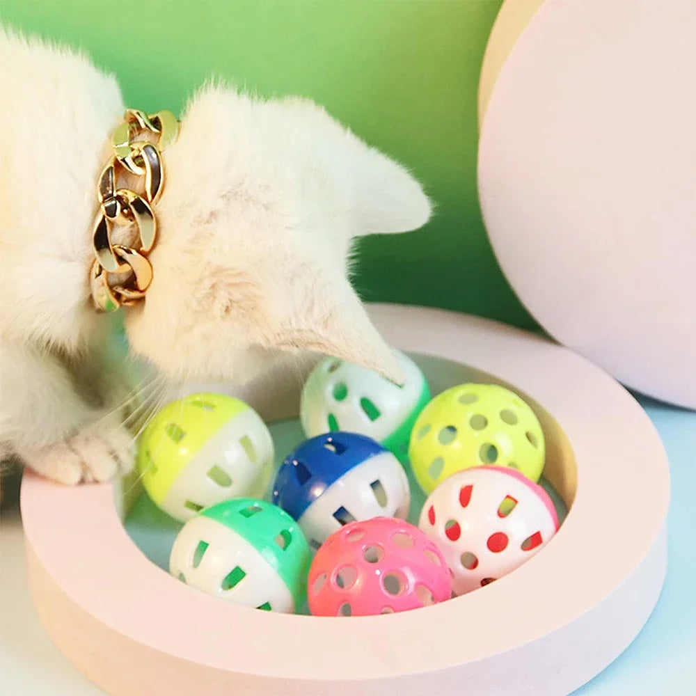 6/100Pcs Cat Toy Balls Pet Cat Kitten Play Plastic Balls with Jingle Bell Pounce Chase Rattle Toy Cat Toys Bulk Random Color