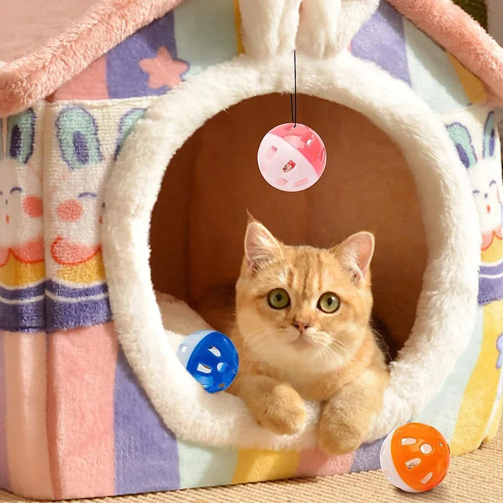6/100Pcs Cat Toy Balls Pet Cat Kitten Play Plastic Balls with Jingle Bell Pounce Chase Rattle Toy Cat Toys Bulk Random Color