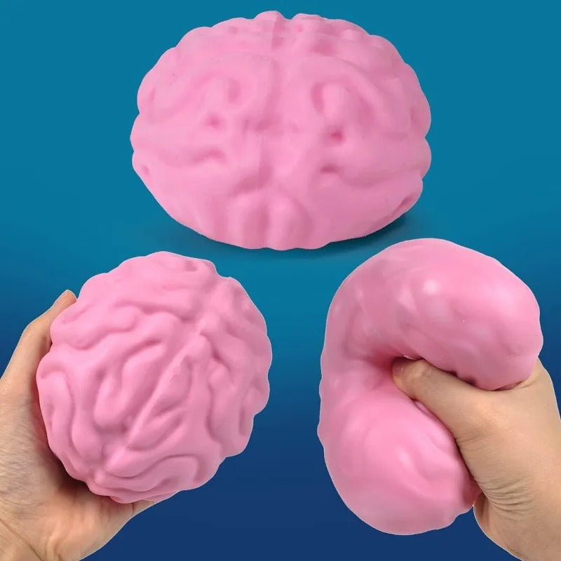 Pink Brain Squishy Stress Toy - Soft Fidget Ball for Anxiety Relief & Desk Gift