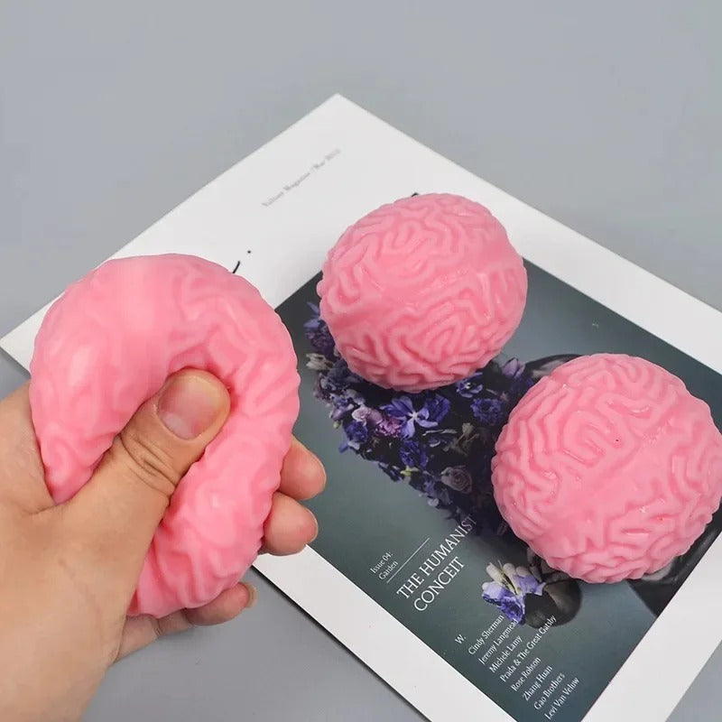 Pink Brain Squishy Stress Toy - Soft Fidget Ball for Anxiety Relief & Desk Gift