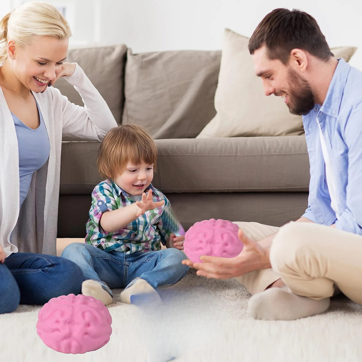 Pink Brain Squishy Stress Toy - Soft Fidget Ball for Anxiety Relief & Desk Gift